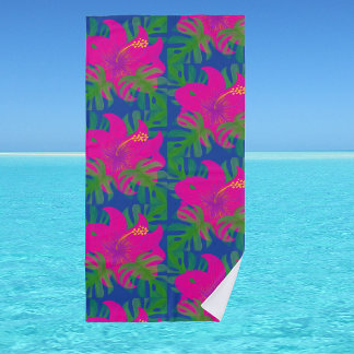 Hibiscus Groen Blauw Heet Roze Regenwoud Dromen Strandlaken
