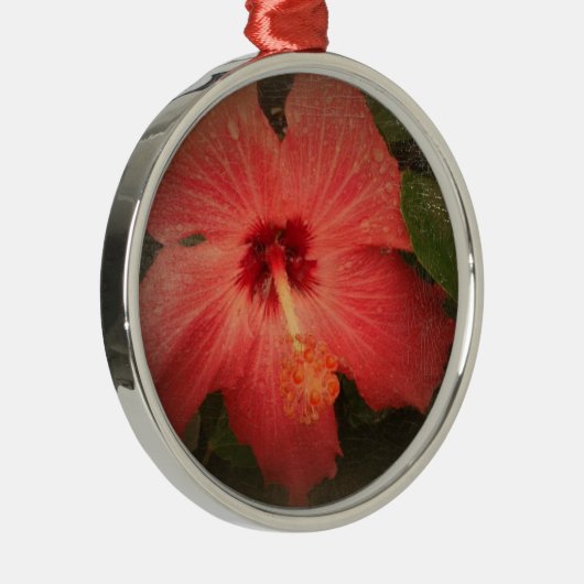 Hibiscus Grunge Metalen Ornament (Rechts)