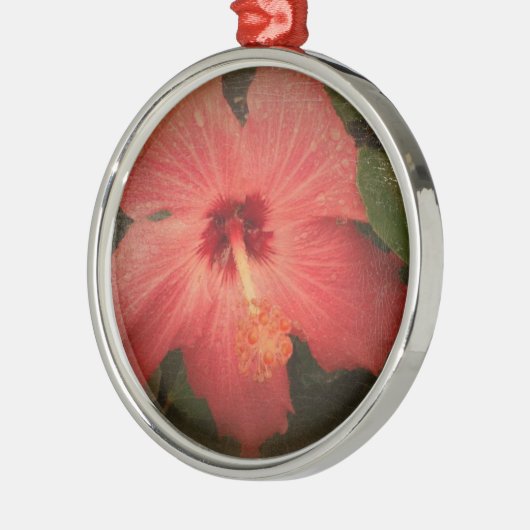 Hibiscus Grunge Metalen Ornament (Links)