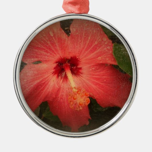 Hibiscus Grunge Metalen Ornament (Voorkant)