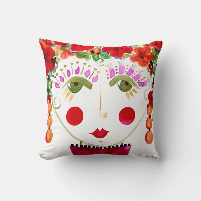Hibiscus - Gypsy Garden Girl Cotton Pillow Kussen (Voorkant)
