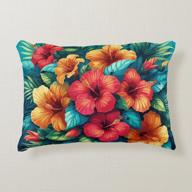 Hibiscus Harmony: Een Tropisch Tapestry Kussen Hoe (Voorkant)