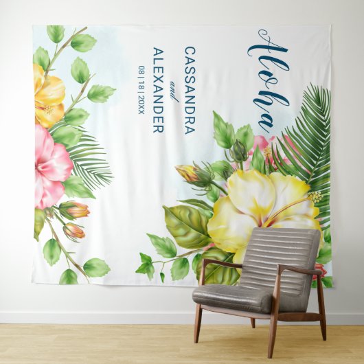 Hibiscus Hawaiaanse Tropische Bloemige Trouw Achte Wandkleed (In Situ (horizontaal))