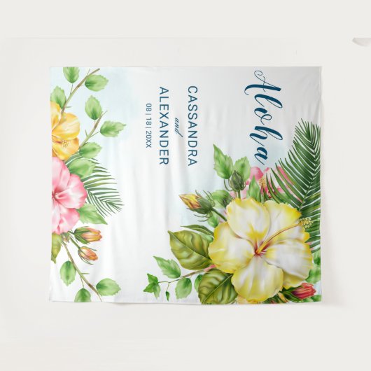 Hibiscus Hawaiaanse Tropische Bloemige Trouw Achte Wandkleed (Voorkant (horizontaal))