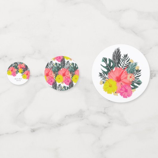 Hibiscus Hawaii Tropical Hand Drawn Bright Wedding Confetti (Achterkanten)