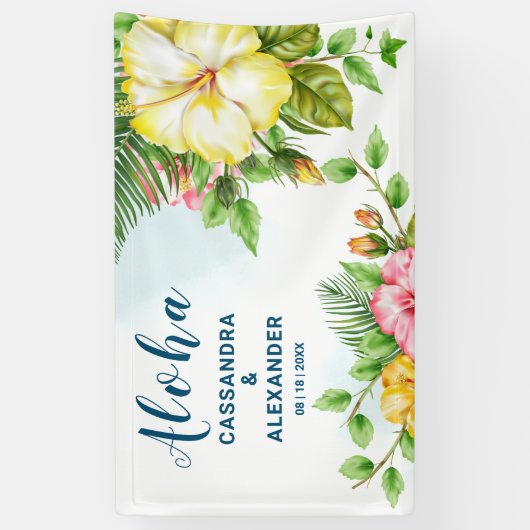 Hibiscus Hawaiian Tropical Floral Wedding Backdrop Spandoek (Verticaal)