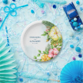 Hibiscus Hawaiian Tropical Floral Wedding Papieren Bordje (Feest)