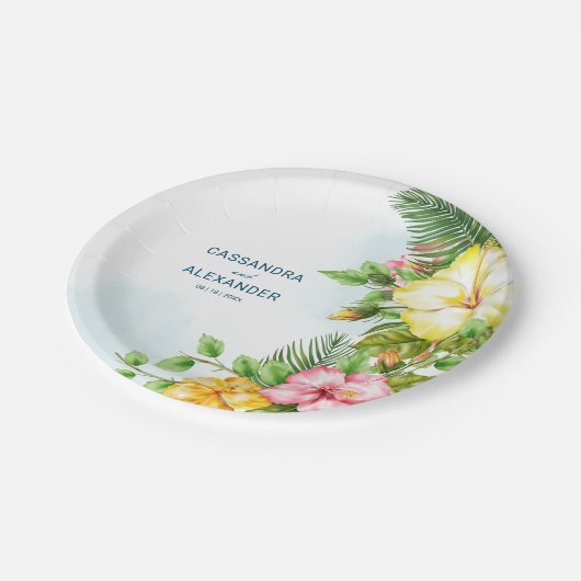 Hibiscus Hawaiian Tropical Floral Wedding Papieren Bordje (Gekanteld)