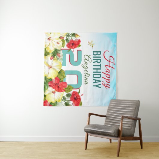 Hibiscus Hawaiian Tropical Personalized Birthday Wandkleed (In Situ (horizontaal))