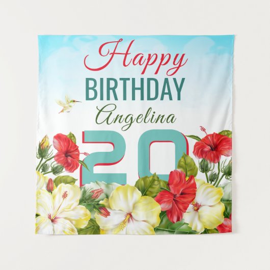 Hibiscus Hawaiian Tropical Personalized Birthday Wandkleed (Voorkant)