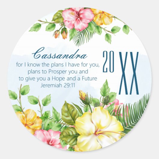 Hibiscus Hawaiian Tropisch Floral Afstuderen Ronde Sticker (Voorkant)