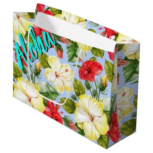 Hibiscus Hawaiian Tropische Floral Groot Cadeauzakje (Voorkant Gekanteld)