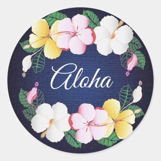 Hibiscus Hawaiian Tropische Floral Ronde Sticker (Voorkant)