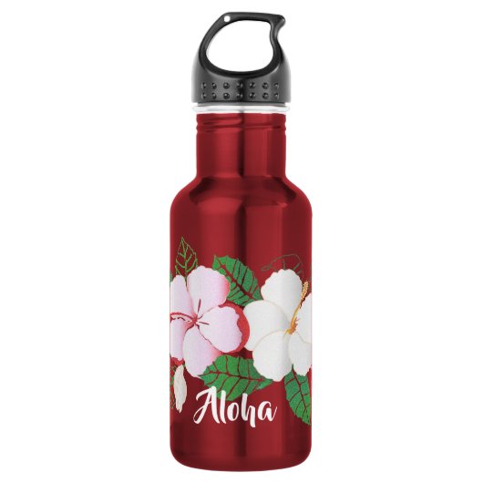 Hibiscus Hawaiian Tropische Floral Waterfles (Voorkant)