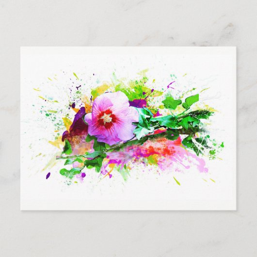 Hibiscus, Hibiskus Flower - Waterverf Splash Briefkaart (Voorkant)