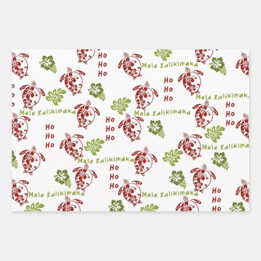 Hibiscus Honu Mele Kalikimaka Gift Wrap Inpakpapier Vel (Voorkant)