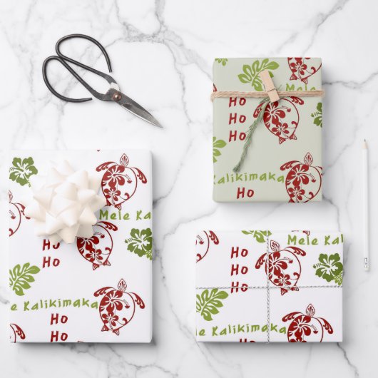 Hibiscus Honu Mele Kalikimaka Gift Wrap Inpakpapier Vel (Voorkant)
