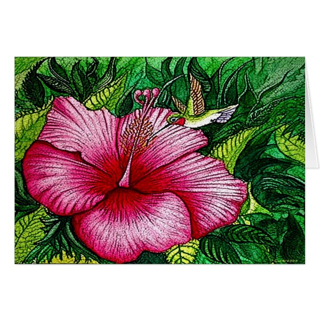 Hibiscus Hummingbird Card (Voorkant Horizontaal)