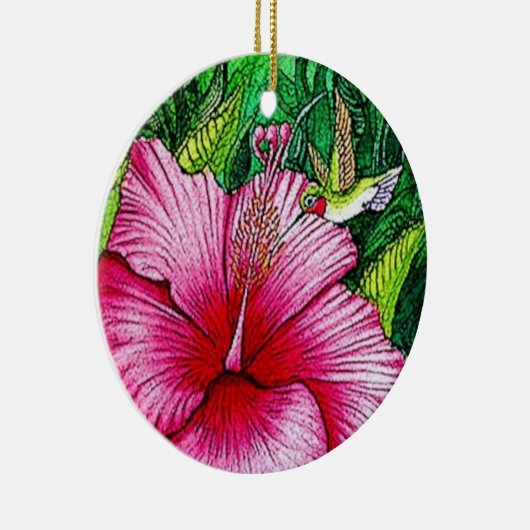 Hibiscus Hummingbird Keramisch Ornament (Rechts)