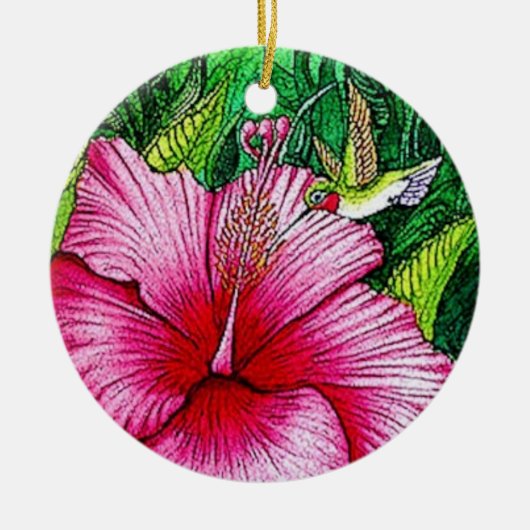 Hibiscus Hummingbird Keramisch Ornament (Voorkant)