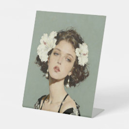 Hibiscus in haar haar reclamebord met voetstuk