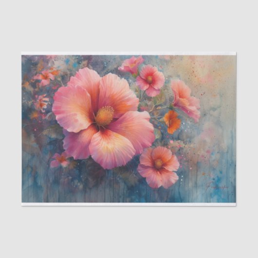 Hibiscus in rustieke omgeving Aquarel Tissuepapier (Voorkant)