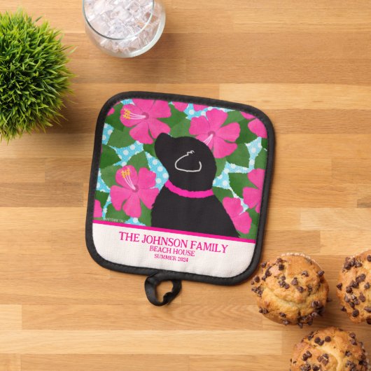 Hibiscus Island Black Dog Pot Holder Pannenlap (Top down)