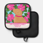 Hibiscus Island Geel Hondenpot Houder (Voorkant / Achterkant)