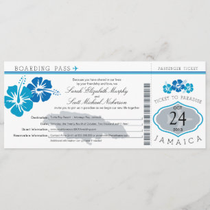 Hibiscus Jamaica Boarding Pass Wedding Kaart