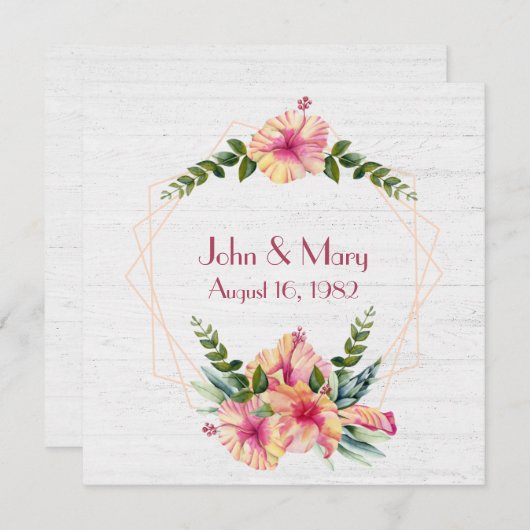 Hibiscus-jubileumframe op hout met witte afwerking kaart (Voorkant / Achterkant)