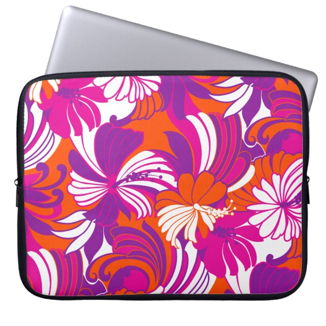 Hibiscus Jungle Hawaiian Tropical Pink Wetsuit  Laptop Sleeve (Voorkant)