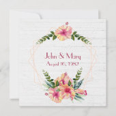 Hibiscus kader voor jubileum op hout met witte afw kaart (Voorkant)