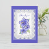 Hibiscus & kant BLAUW Bedankkaart (Staand voorkant)