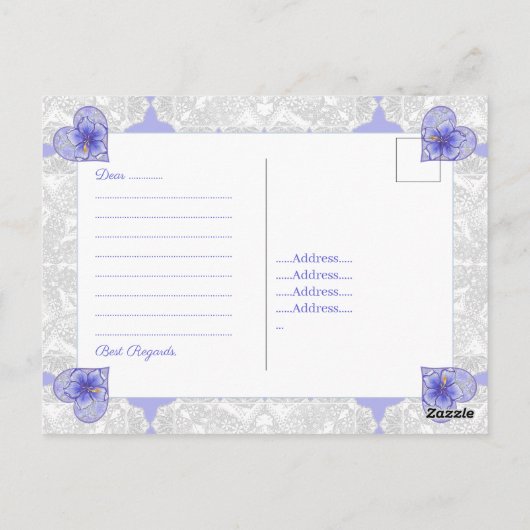 Hibiscus & kant BLAUW Briefkaart (Achterkant)