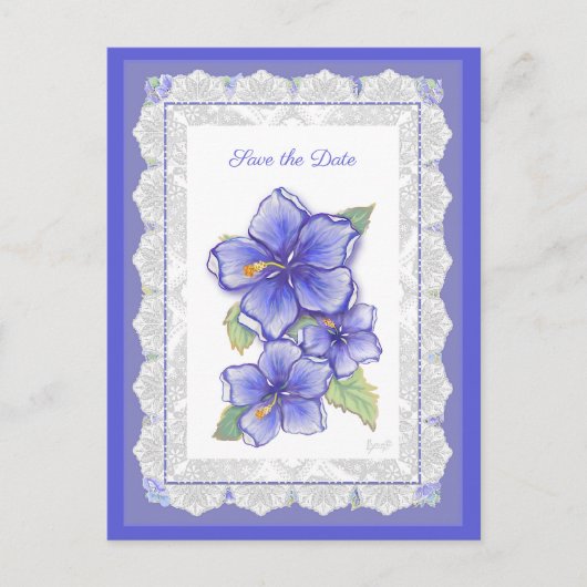 Hibiscus & kant BLAUW Briefkaart (Voorkant)