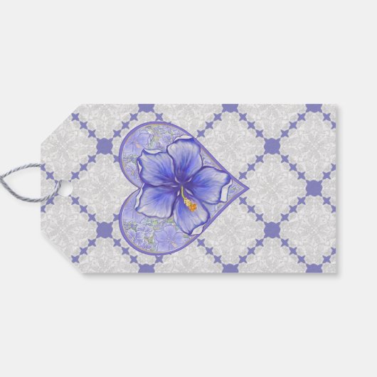 Hibiscus & kant BLAUW Cadeaulabel (Achterkant Horizontaal)