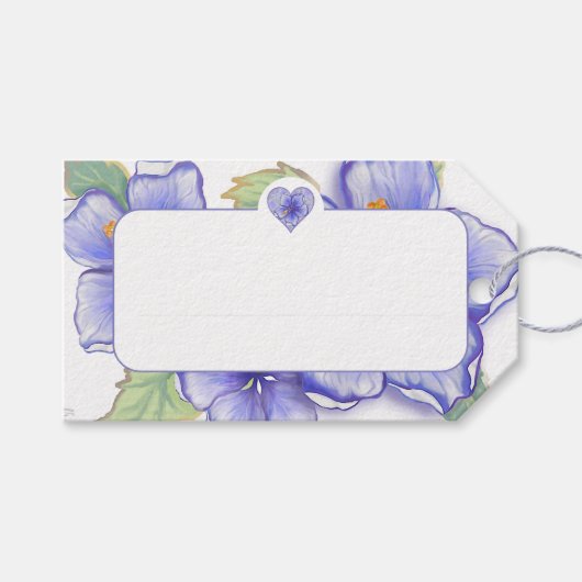 Hibiscus & kant BLAUW Cadeaulabel (Voorkant (Horizontaal))