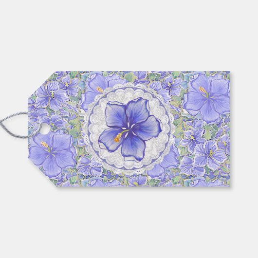 Hibiscus & kant BLAUW Cadeaulabel (Achterkant Horizontaal)