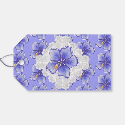 Hibiscus & kant BLAUW Cadeaulabel (Achterkant Horizontaal)