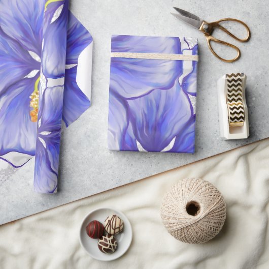 Hibiscus & kant BLAUW Cadeaupapier (Crafts)