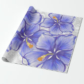 Hibiscus & kant BLAUW Cadeaupapier (Uitgerold)