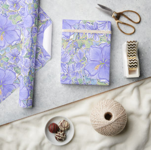 Hibiscus & kant BLAUW Cadeaupapier