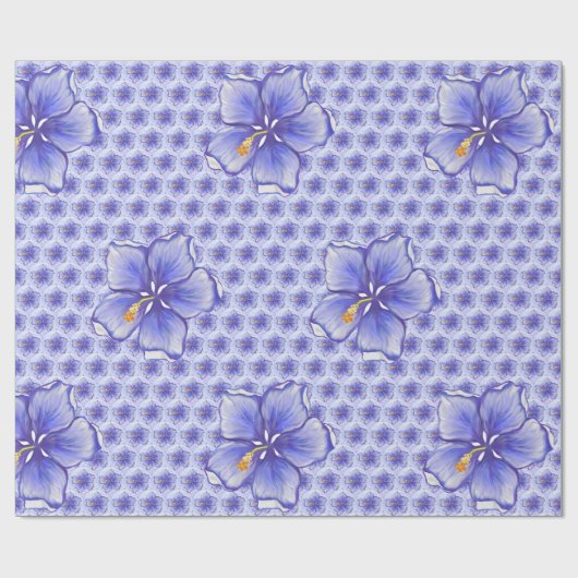 Hibiscus & kant BLAUW Cadeaupapier (Vlak)
