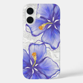 Hibiscus & kant BLAUW iPhone 16 Hoesje