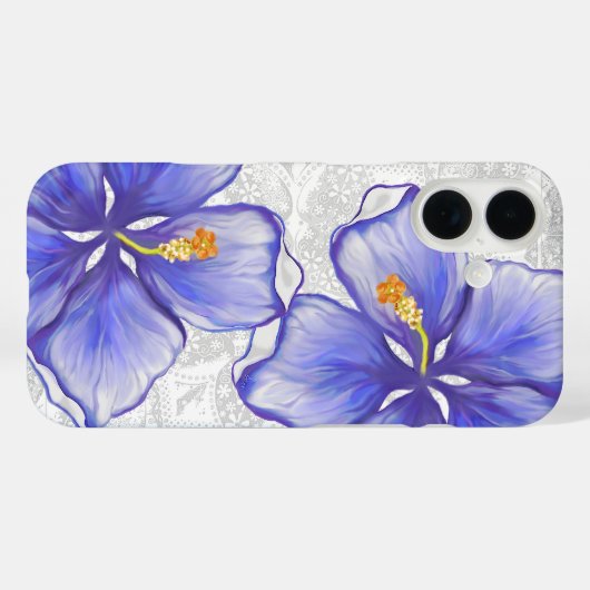 Hibiscus & kant BLAUW Case-Mate iPhone Case (Achterkant (horizontaal))
