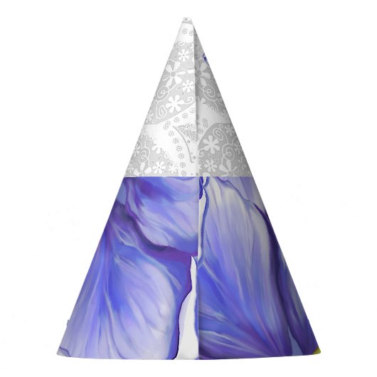 Hibiscus & kant BLAUW Feesthoedjes (Achterkant)