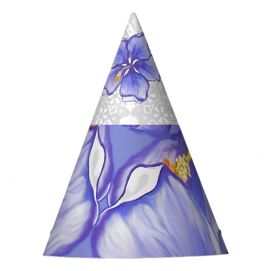 Hibiscus & kant BLAUW Feesthoedjes (Voorkant)