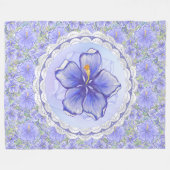 Hibiscus & kant BLAUW Fleece Deken (Voorkant (Horizontaal))