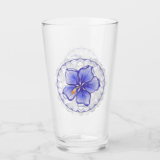 Hibiscus & kant BLAUW Glas (Voorkant)