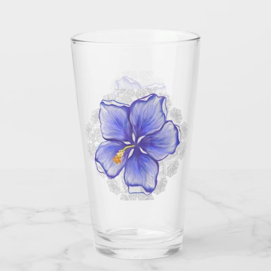 Hibiscus & kant BLAUW Glas (Achterkant)